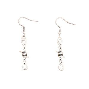 Silver Tone Barbwire Drop Earrings